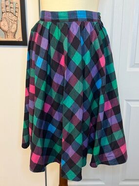 Vintage Alakazam Plaid Flannel Circle Skirt Full Swing Black Multicolor